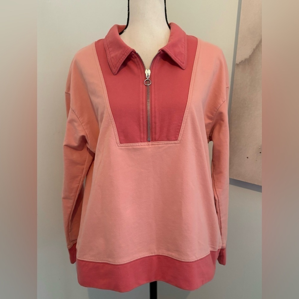 Time and Tru Women's Quarter Zip Sweatshirt Color Block Pink Women’s Size Large - Picture 8 of 11